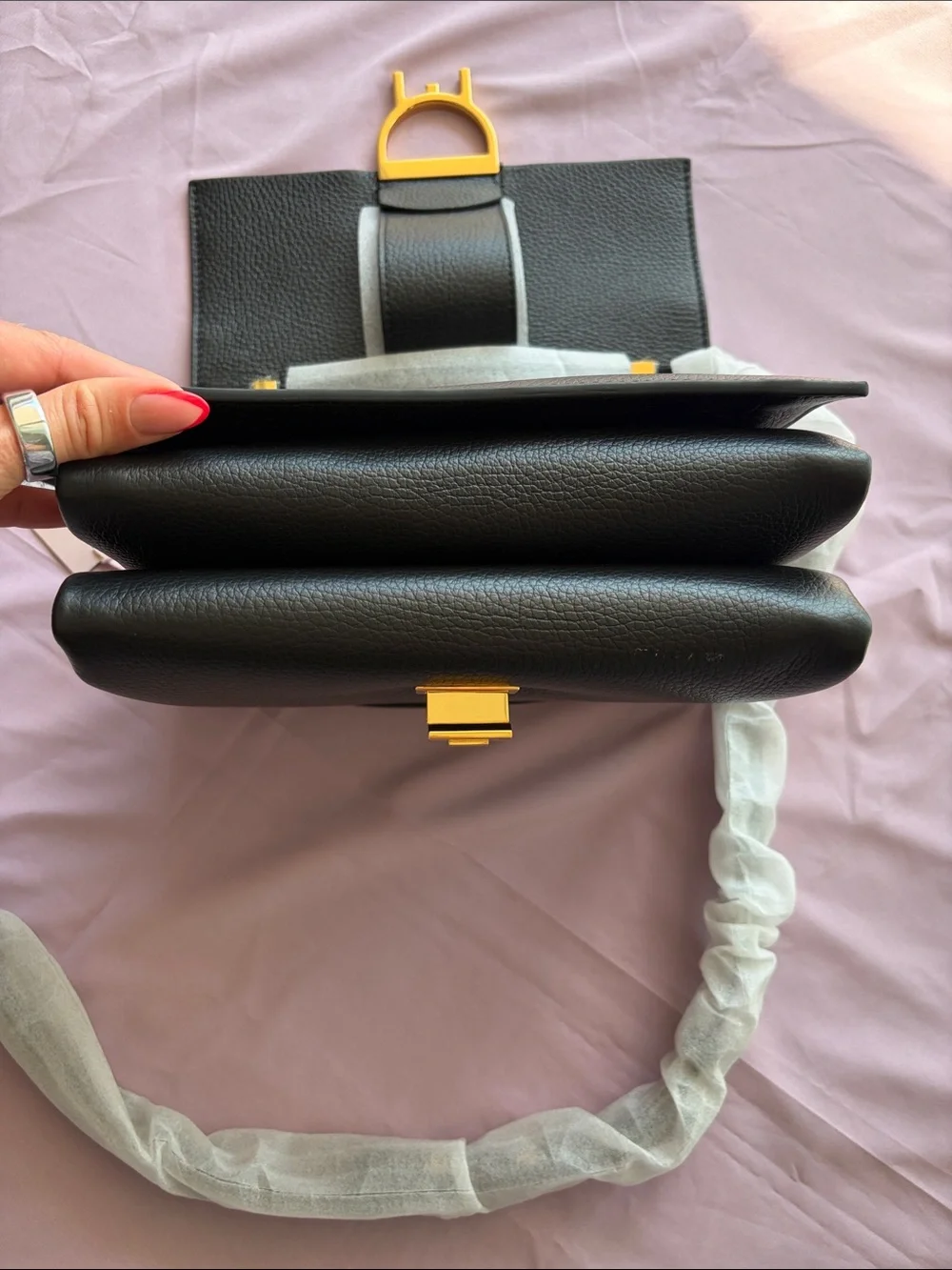 Coccinelle Black Pebble Leather Crossbody Bag with Gold Buckle - Picture 11 of 13